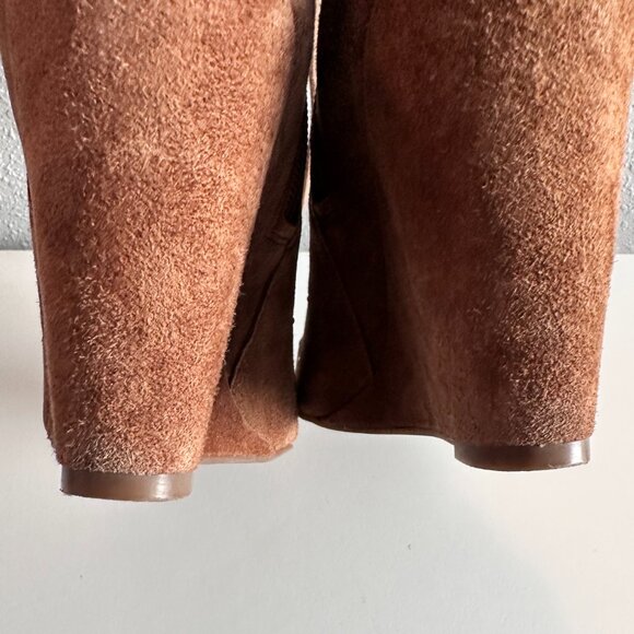 JESSICA SIMPSON | Barlette Brown Studded Open Toe Lace Up Wedge Bootie | Brown - Picture 6 of 10